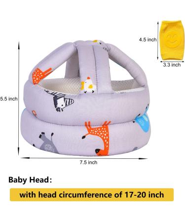 Umtiti Baby Adjustable Helmet Lightweight and Soft with 3 Pairs Baby Knee Pads for Crawling & 3 Pairs Baby Socks Great for Baby Learning to Walk and Crawl. Zoo Gray+6 Zoo Grey - Buy Online on SooperMarket.com