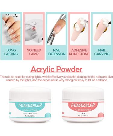 PEACECOLOR Acrylic Nail Kit 8G 2PC Clear Pink Acrylic Powder Set Acrylic System for Beginners DIY Nail Art Nails Extension No Nail Lamp Needed Professional Multicolor for Home DIY Nail Art color 166 - Buy Online on SooperMarket.com