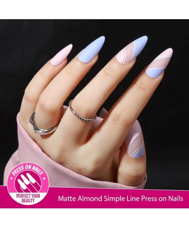 Teenitor Almond Press on Nails Set - 4 Styles, Medium Length, Matte Finish, Full Cover Acrylic False Nails with Glue and File - for Women and Girls - Buy Online on SooperMarket.com