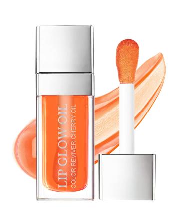 AOOWU Plumping Lip Oil Tinted Moisturizing Lip Oil Long Lasting Nourishing Lip Hydrating Lip Gloss Tint Lipstick for Women Glitter Shine Liquid Lipstick Lip Glaze Makeup Cosmetic 004 - Coral orange