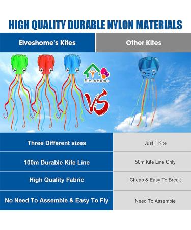 Octopus Kite 3 Pack - Easy-to-Fly 3D Giant Kites for Adults and Kids - Rainbow Kites with String Reel - Beach Toy Kites for Boys and Girls - 3 Colors - Buy Online on SooperMarket.com