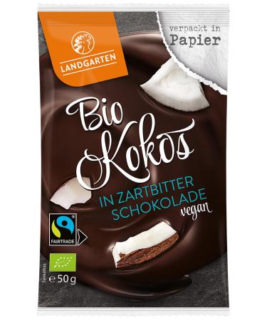 Landgarten | Vegan organic coconut in dark chocolate | 1 pack (50 g) Coconut in dark chocolate 50 g (1 pack)