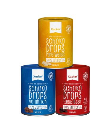 Xucker chocolate drops chocolate with xylitol - sugar -reduced with sugar substitute i chocolate drops for baking (whole milk / white / noble bitter / 3 x 200g)