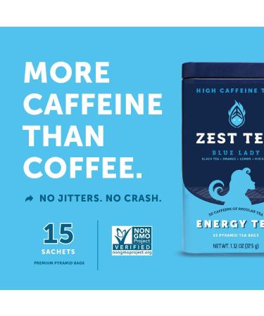 Zest Tea Blue Lady Black Tea - High Caffeine Energy Blend | 135mg per Serving | Keto-Friendly | 15 Sachets - Buy Online on SooperMarket.com