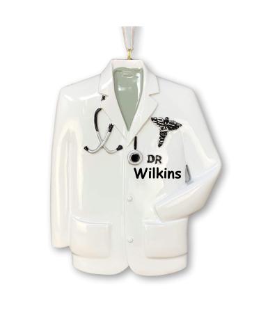 Personalized Doctor Christmas Ornament - Medical Lab Coat Stethoscope Holiday Tree Decoration Gift - Custom Name Personalized Dr Coat Ornament