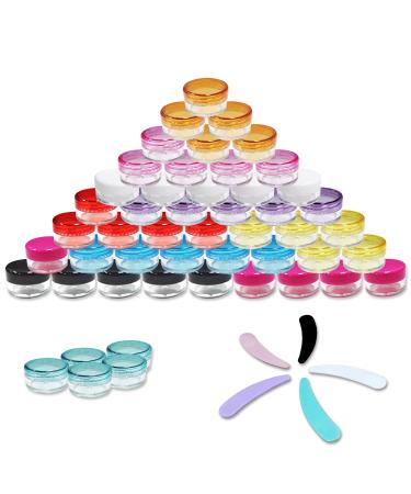 Jar 50 pieces small glasses with colored lid 5m 5ml mini cream can empty can trip small crucible sampling container for lip gloss cosmetics ointments nailart lip balm 10colors