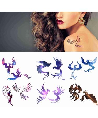 Tattoonova Phoenixes 6 sheets Temporary Tattoos for Adults Men and Women Phoenixes Bird Silhouettes of Firebirds Stylized Fantastic Animals Ornithology Fake Tattoo Kits Sets For Neck Arm Hands Leg
