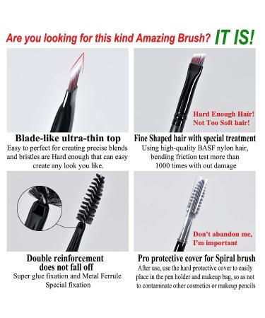 Ultra Thin Brow Brushes - Duo Angled Eyebrow & Eyeliner Brush Set (Black) - Includes Spoolie, Comb, and Mascara Brush - Buy Online on SooperMarket.com