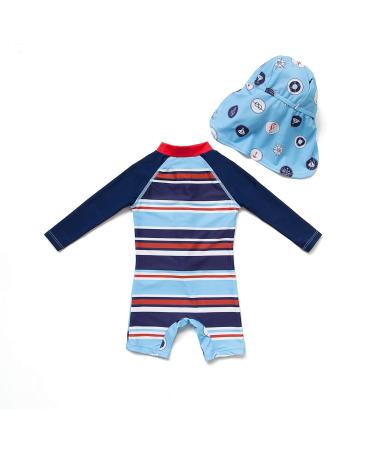 BONVERANO Baby Boys Swimsuit UPF 50+ Sun Protection One Piece with Sun Hat - 18 Months Blue - Buy Online on SooperMarket.com