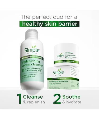 Simple Soothing Water Face Cream facial moisturiser with 15% skin conditioners aloe and ceramide boosters for a healthy skin barrier calms and hydrates dry sensitive skin 50 ml - Buy Online on SooperMarket.com