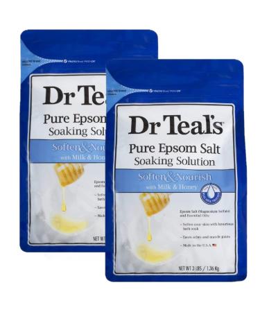 Dr. Teals Soften & Nourish with Milk & Honey Soaking Solution Gift Set (2 Pack 3lbs ea.) - Pure Epsom Salt & Essential Oils Softens The Skin Eases Aches & Muscle Pains - Relieve Stress at Home