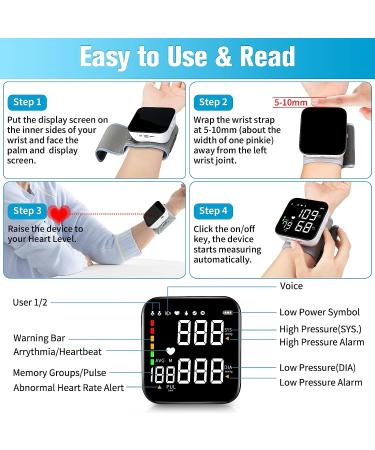 Wrist Blood Pressure Monitor - Digital BP Cuff, Automatic Machine, 90X2 Reading Memory, Large Tri-Backlit Screen, Rechargeable, Pulse Rate Monitoring, for Home Use - Black - Buy Online on SooperMarket.com