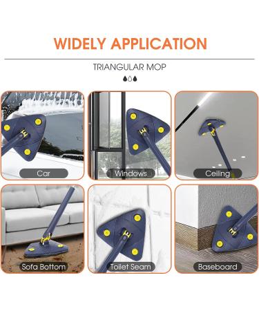 Rotatable Adjustable Cleaning Mop | 85 Long Handle 360 Triangle Baseboard Wall Cleaner with Extension Pole | 4 Reusable Washable Pads | Wet Dry for Ceiling Floor Wall | Blue - Buy Online on SooperMarket.com