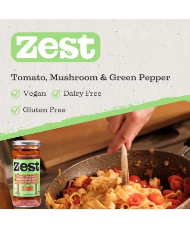 Zest Tomato Mushroom and Green Pepper Pasta Sauce 340g Vegan Dairy & Gluten Free Plant Based No Added Sugar - Buy Online on SooperMarket.com