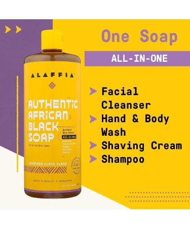 Alaffia Authentic African Black Soap - 4-in-1 Body Wash, Face Wash, Shampoo & Shaving Soap with Fair Trade Shea Butter, Lavender & Ylang Ylang - 32 Fl Oz - Buy Online on SooperMarket.com
