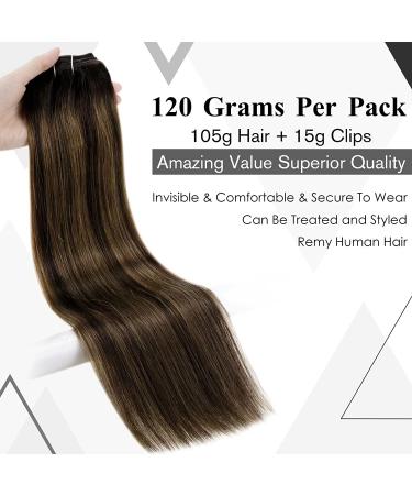Laavoo Brown Balayage Clip In Extensions - Remy Human Hair Ombre Dark to Light Brown 10pcs 40cm Thick Real Hair #2/8/2 - Buy Online on SooperMarket.com