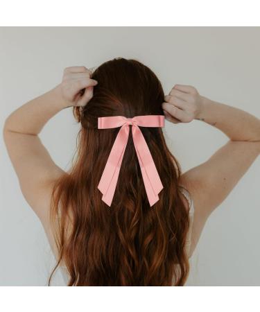 2 Pack Hair Bows for Women White Bow Hair Clips French Barrette with Long Silky Satin Hair Ribbons for Women Girls(White Pink) - Buy Online on SooperMarket.com