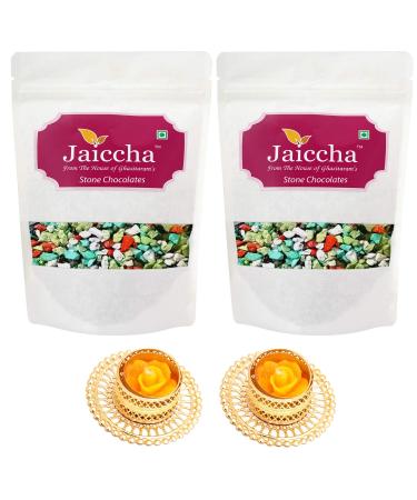 Jaiccha Ghasitaram Diwali Gifts Chocolate - Stone/ Rock Chocolates 400 GMS in White Paper Pouch with 2 T-Lites