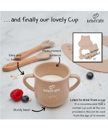 Bebefant Baby Weaning Set | Suction Bowl, Plate, Cup, Bib, Fork & Spoon | Baby Led Weaning Feeding Set - Neutral (Light Brown) - Buy Online on SooperMarket.com