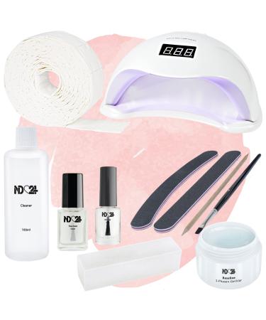 ND24 NAILDESIGN-Gelnail starter set Basic guitarist with top coat primer pen LED all-round gel LED lamp & accessories-9-part complete set for beginners-LED gel made in Germany