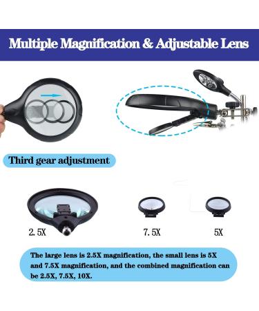 Beileshi 2.5X 7.5X 10X LED Light Helping Hands Magnifier Soldering Station Magnifying Glass Stand with Auxiliary Clamp and Alligator Clips 2.5x+7.5x+10x - Buy Online on SooperMarket.com