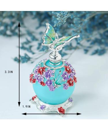 H&D Retro Frosted Blue Glass Perfume Bottle 23ml with Butterfly Stopper - Refillable & Stylish International Shipping - Buy Online on SooperMarket.com