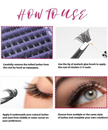Individual Cluster Lashes Kit - 5 Style C CC D Curl 10-14mm Russian Eyelash Extensions with Clear Glue - 45 Clusters for DIY False Eyelashes - Reusable & Natural Look - Buy Online on SooperMarket.com