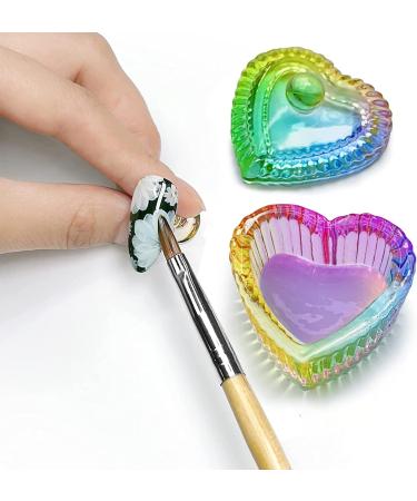 Sweet Heart Shape Acrylic Dappen Dish & Glass Cup | Acrylic Nail Art Kit with Cap Lid | Transparent Colored Glaze Bowl - Buy Online on SooperMarket.com