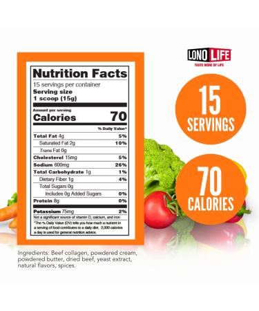 LonoLife Keto Beef Bone Broth Powder - Grass Fed, High in Collagen Protein, Paleo & Keto Friendly, Gluten-Free - 8oz Bulk Container (15 Servings) - Buy Online on SooperMarket.com