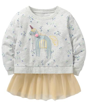 Girls Sweatshirt for Kids Cotton Top Casual Jumper Girl T Shirt Toddler Clothes Long Sleeve Pullover Age 1-12 Years 4-5 Years Unicorn 07