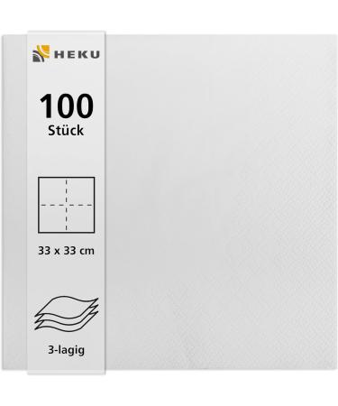 HEKU 100 White Napkins - 3-Layer 33x33cm | Highly Absorbent & Stylish | Perfect for Events & Gastronomy | Practical 5-Pack - Buy Online on SooperMarket.com