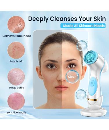 Facial Cleansing Brush Waterproof Deep Cleaning Exfoliation Rotating Spa Machine with 2 Speed Modes Electric Face Brush with 3 Replacement Brush Heads for Women (Blue) - Buy Online on SooperMarket.com