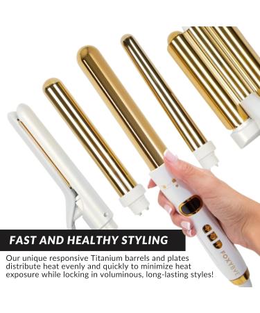 FoxyBae 5-in-1 Interchangeable Hair Tools Set | Curling Wand Flat Iron & Ceramic Irons | Salon Grade Waver & Curler in Pearl White - Ships Internationally - Buy Online on SooperMarket.com