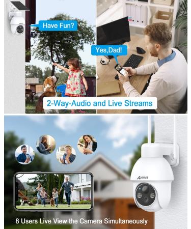 ANRAN 2K Wireless Solar Security Camera | 360 View, Smart Siren, Spotlights | Color Night Vision, AI Human Detection | 2-Way Talk, Alexa Compatible | Q3 White - 3MP - Buy Online on SooperMarket.com