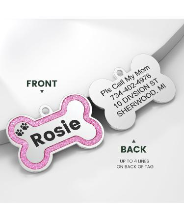 YEHANTI Dog Tags for Pets Engraved UK Glitter Bone Personalised Dog Tag with Lovely Icons Durable Stainless Steel ID Tags for Dogs Custom Dog Name Tag for Puppy Cat Exquisite Pet Gift (S Pink) Small Pink - Buy Online on SooperMarket.com