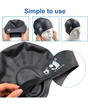 Unisex Silicone Bathing Cap with Ear Protection - 2PC Waterproof Swimming Caps for All Hair Types with Earplugs & Nose Clamp - Elastic Black & White Swim Caps for Adults & Kids - Buy Online on SooperMarket.com