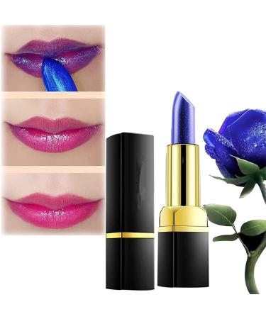 Magical Discoloration Blue-Rose Temperature Changing Lipstick Moisturizer Long Long Lasting Nutritouus Lip Balm Change Color According to Temperature and Ph Value (1PC)