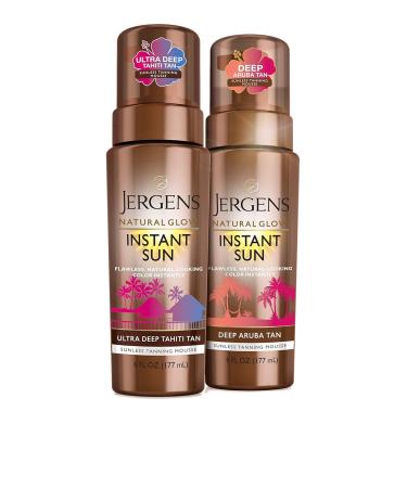 Jergens Natural Glow Instant Sun Body Mousse - Dark Self Tanner for Deep Tahiti Tan | Sunless Tanning Bronzer 6oz - Buy Online on SooperMarket.com