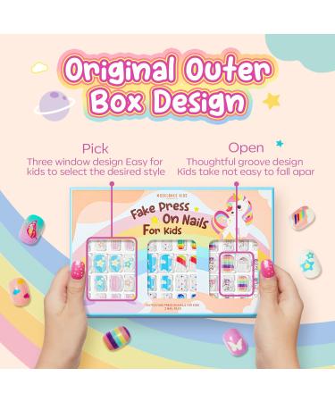 Modelones 144Pcs Press on Nails for Kids | Glitter Gradient Acrylic Fake Nails | Perfect Gift for Girls A2-Butterfly Unicorn - Buy Online on SooperMarket.com