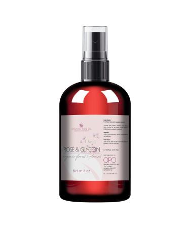 Rosewater Glycerin Mist Toner Bulk Spray Facial Body Floral Cleanser 100% Pure Rose Hydrosol and Vegetable Glycerine Moisturizing Cleansing Toning Mix for Face Skin Hair Body (8 Ounces)