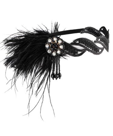 WLLHYF 1920s Flapper Headband 20s Feather Hair Band Vintage Feather Crystal Headpiece Gatsby Party Accessories for Women (white diamond)