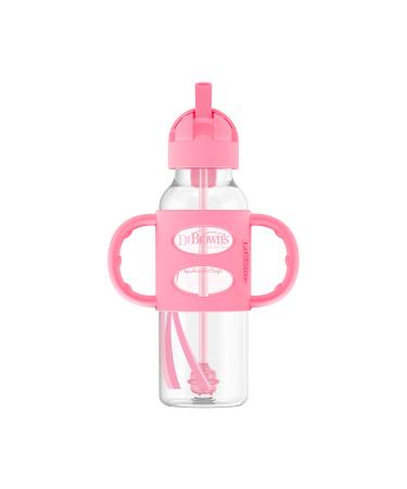 Dr. Brown s  Milestones  Narrow Sippy Straw Bottle with 100% Silicone Handles  8oz/250mL  Pink  1 Pack  6m+ 1 Pack  Pink