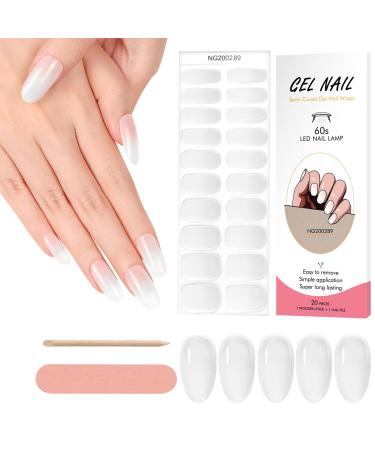 Kalolary 20PCS Nail Adhesive Wrap Nail Gel Polish Strips Full Wraps Nail Polish Stickers Cured Gel Nail Strips Self-Adhesive Gel Nail Wrap Stickers Decals(UV/LED Lamp Required) (White Transparent)