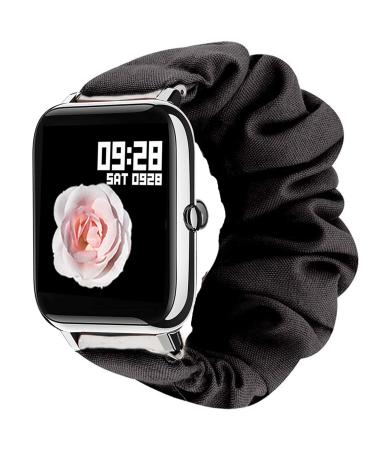 Compatible for Popglory P22 Band, Fabric Elastic Scrunchie Elastic Women Cute Replacement Straps Compatible for Popglory P22 / Donerton Smartwatch / iTouch Air 3 / IOWODO R3Pro Smartwatch Black