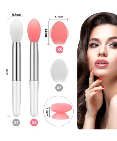 Newtay 20 Pcs Silicone Lip Brush Covers and Brushes for Lipsticks, Lip Gloss, Balm - Pink/White - Buy Online on SooperMarket.com