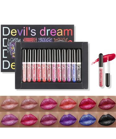 12 Colors Glitter Lip Gloss Set, Gireatick 12Pcs Diamond Shimmer Metallic Liquid Lipstick Set, Long Lasting Waterproof Non-stick Cup Lip Gloss Glow Cosmetic Kit
