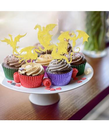 24-Piece Kite Tortendeco Glitter Fantasy Cake Topper Set | Flying Kite Theme Birthday & Baby Shower Decorations | Gold Pattern & Dragons - Buy Online on SooperMarket.com