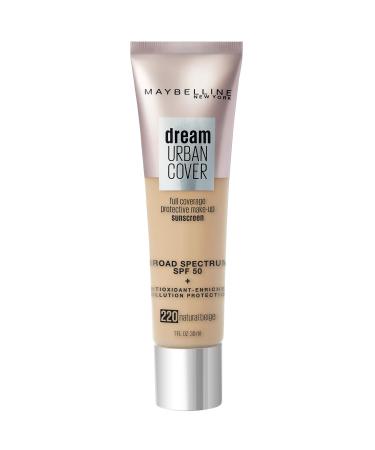 Maybelline Dream Urban Cover Flawless Coverage Foundation Makeup, SPF 50, Natural Beige 220 NATURAL BEIGE 1 Fl Oz (Pack of 1)