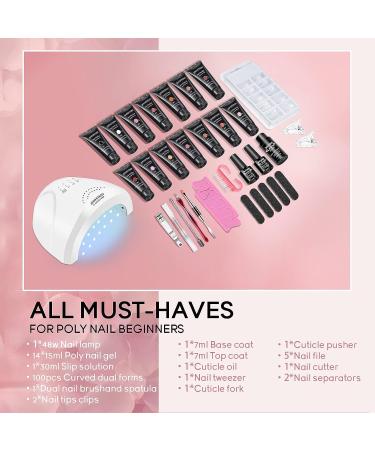 JEWHITENY 14 Colors Poly Extension Gel Nail Kit with SUN1 Lamp - All In One Poly Gel Starter Kit for Manicure Salon - Buy Online on SooperMarket.com