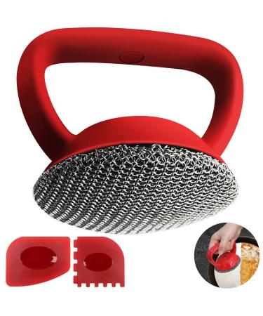 Onewly Cast Iron Scrubber and Scraper, Steel Wool Scrubber Stainless Steel Scrubber, Chain Mail Scrubber Cast Iron for Cleaning Dishes, Stock Pots, Pans, Griddles, Grills